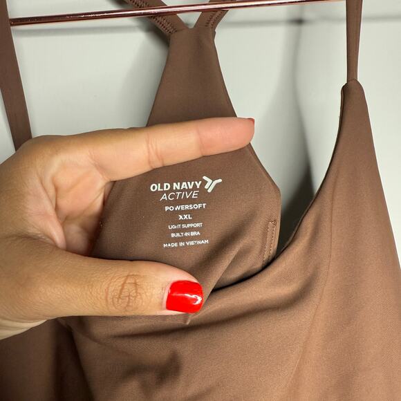 Old Navy Womens Tank Top XXL Brown Powersoft Cropped Built In Bra Light Support - Picture 4 of 7